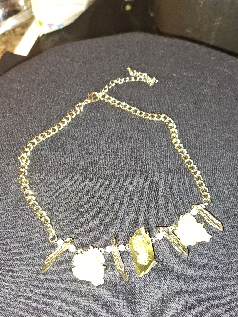 Gold Tone Crystal Cluster Statement Necklace - Women Jewelry